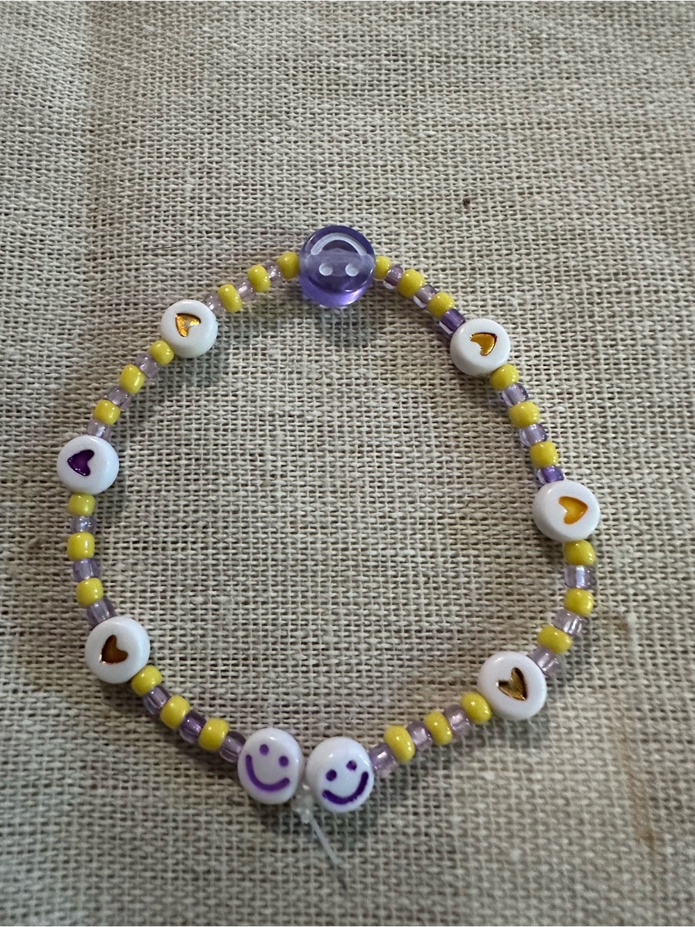 Womens Yellow & Purple Beaded Smile Heart Bracelet